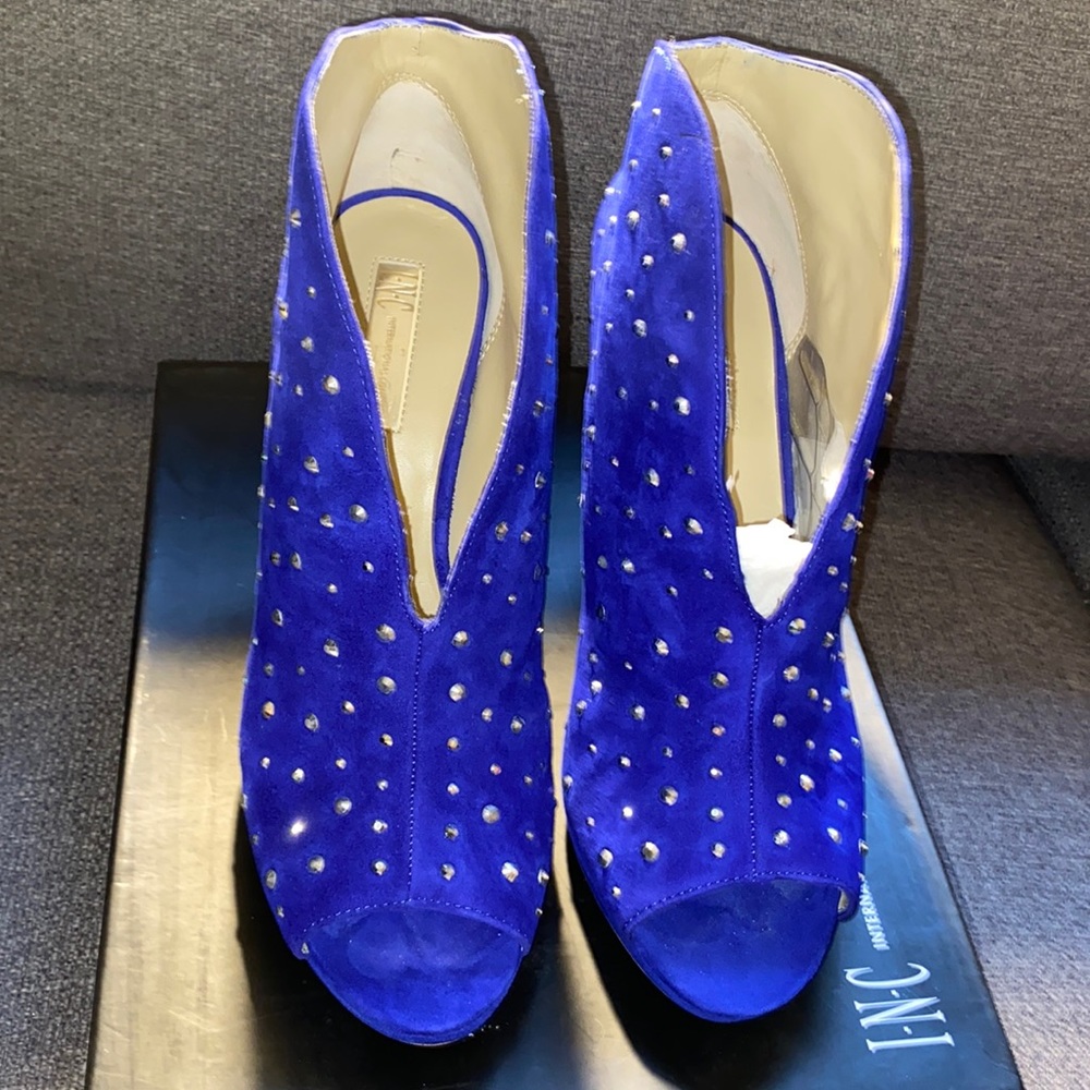 INC royal blue peep toe bootie
